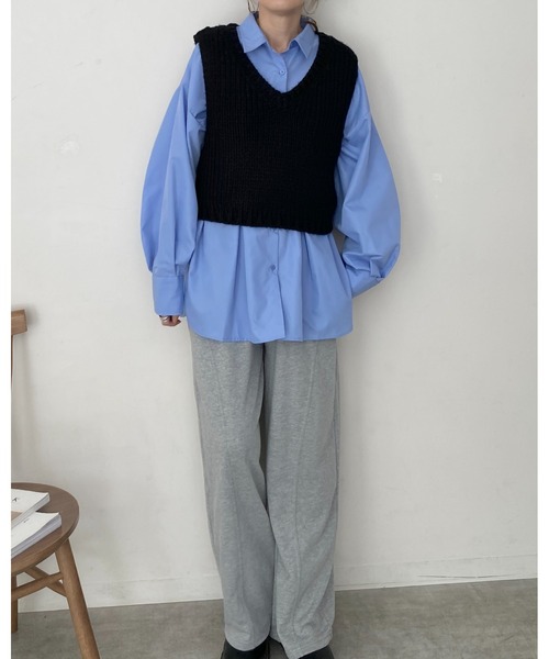 She's Closet ベスト ジレ ローゲージショート丈深Vネックニット