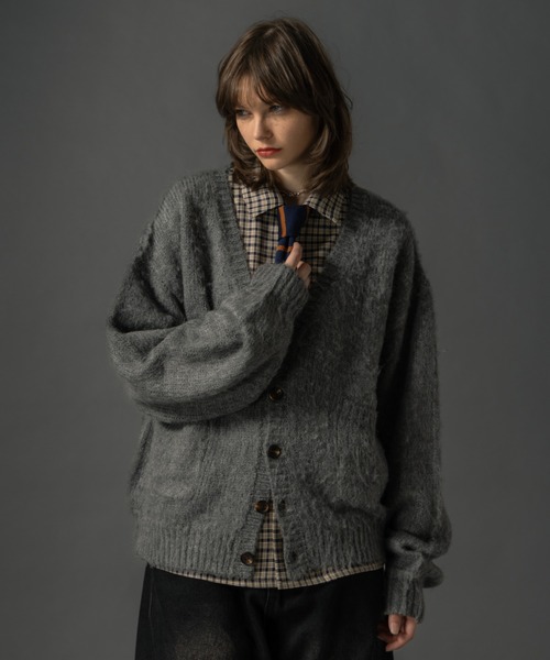 トップス Shaggy Knit Cardigan GRAY EXAM with mellow 2025 SHAGGY KNIT CARDIGAN / Gray – with mellow Store