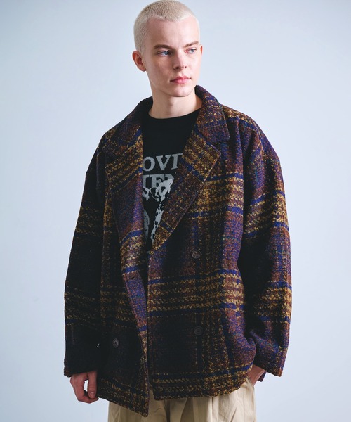 Revo. pコート ピーコート オーバーサイズ ブークレ 起毛 チェック