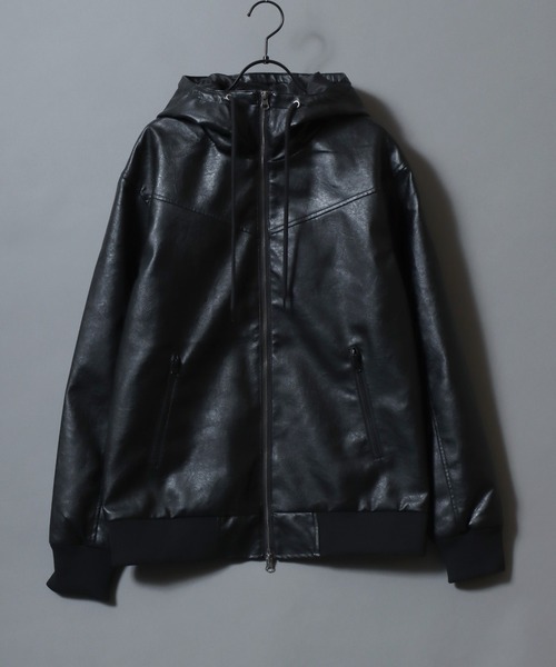 SITRY（シトリー） ブルゾン アウター Synthetic Leather Zip Hoodie