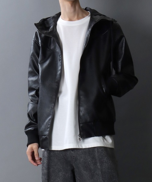 SITRY（シトリー） ブルゾン アウター Synthetic Leather Zip Hoodie