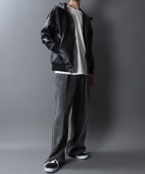 SITRY（シトリー） ブルゾン アウター Synthetic Leather Zip Hoodie