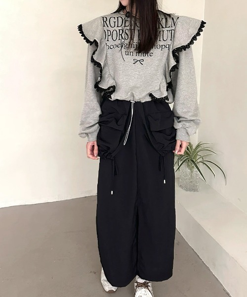 シェリエ　フリルスェット Fit more（フィットモア） トレーナー スウェット 裾フリルジャガード