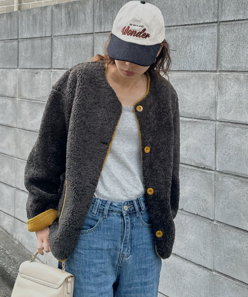 ブルゾン アウター 「Good Riddance」コントラスト ボア ジャケット