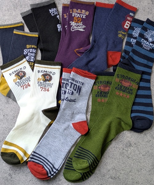 靴下 「8足セット」アメカジ ビンテージ Tシャツ風デザインソックス