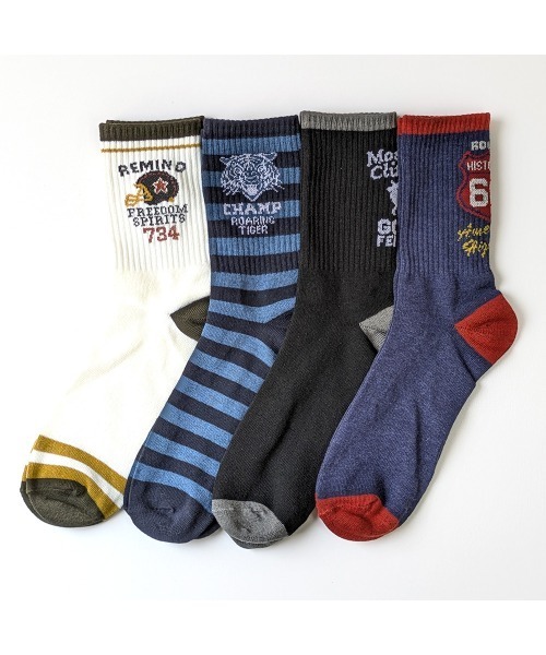 靴下 「8足セット」アメカジ ビンテージ Tシャツ風デザインソックス