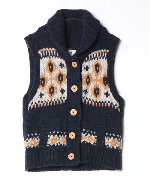 ニコアンド完売品ベスト niko and…（ニコアンド） 刺繍ニットベスト - ネイビー レディース