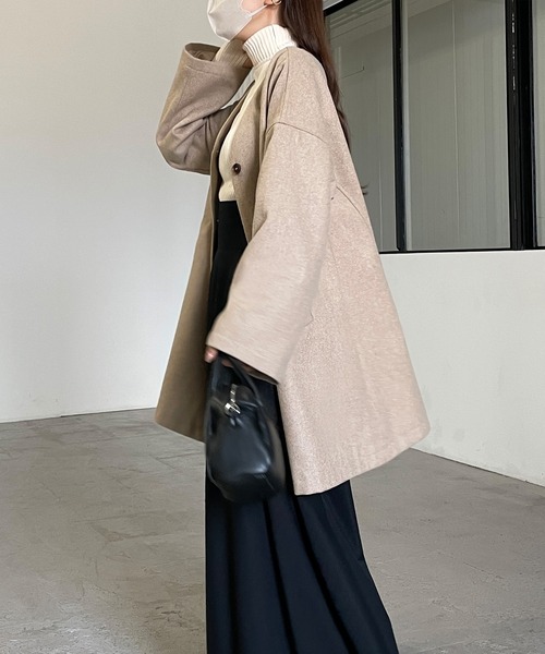 「Louere」 ノーカラーコート MEDIUM グレイッシュベージュ レディース_画像6