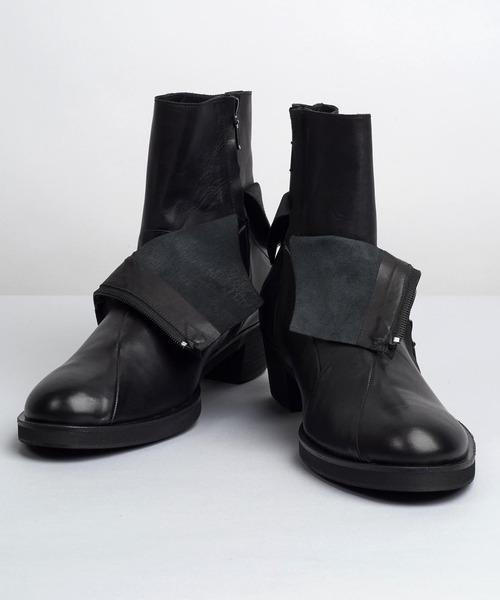 NO ID ノーアイディー レザー ブーツ 44 約 28cm ブラック 本革 NO ID.（ノーアイディー） ブーツ 「NO ID.」Layered Heel Boots