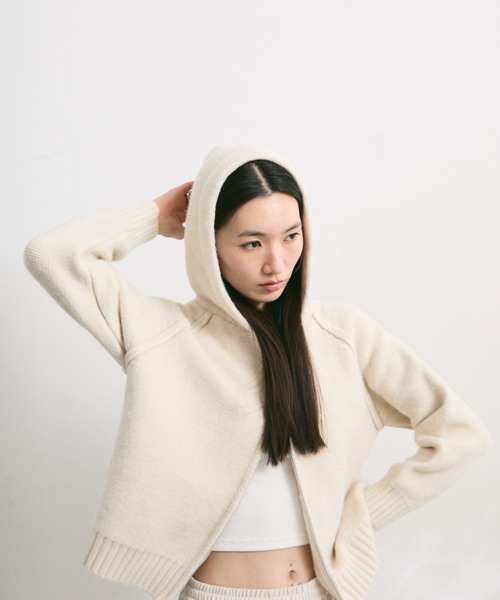 パーカー スフレヤーンダブルジップニットパーカー レディース