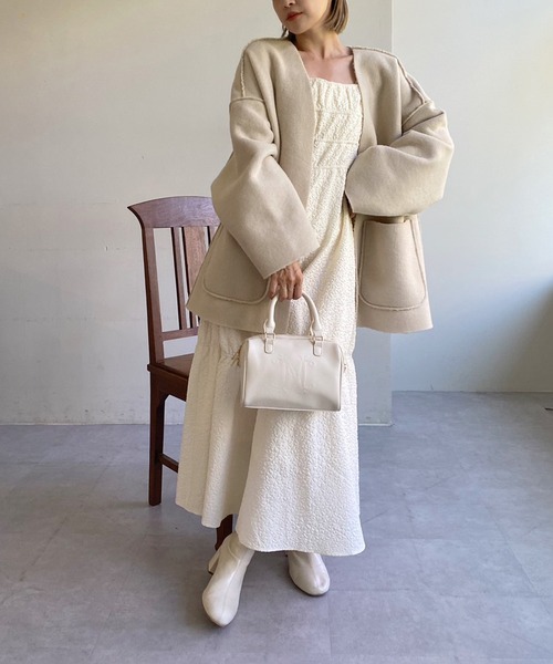 「one after another NICE CLAUP」 ノーカラーコート MEDIUM グレー レディース_画像3