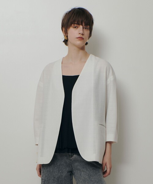 ジャケット ノーカラージャケット 「ATELIER Line」ハーフスリーブカラーレスジャケット レディースの画像