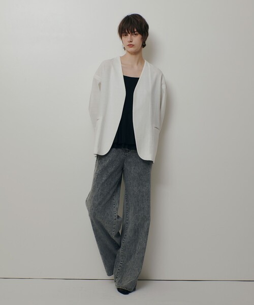 ジャケット ノーカラージャケット 「ATELIER Line」ハーフスリーブカラーレスジャケット レディースの画像
