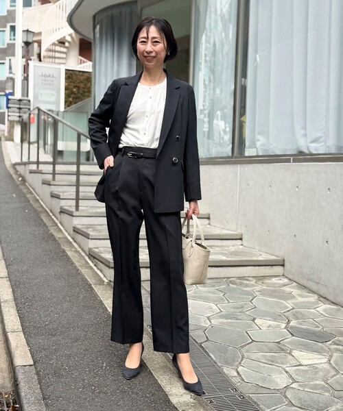 美品✨ ミコクリエ ノーカラー パンツ スーツ セットアップ 洗える 近年モデル MICO COULIER（ミコクリエ） パンツ 「セットアップ対応」ライトモク