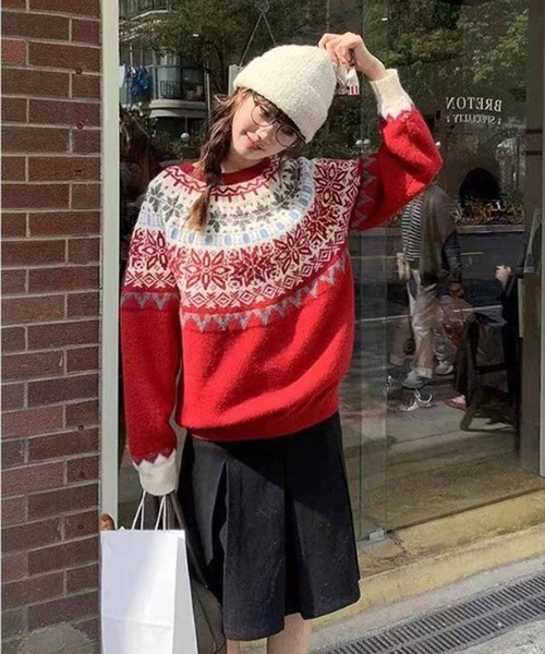 「NANEA」 長袖ニット フリー レッド レディース_画像5