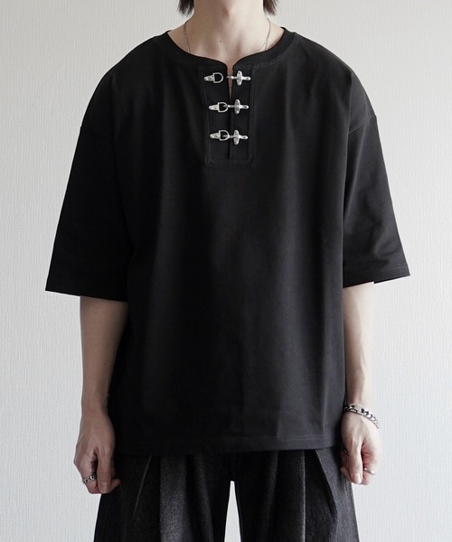 TFW49 ヘンリーネック 半袖シャツ ブラック Mサイズ ELLUV ヘンリーネック uvカット tシャツ メンズ レディース : ZOZOTOWN