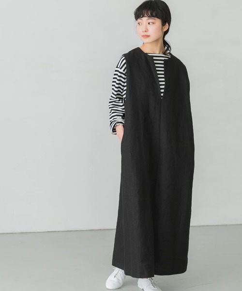 美品　かぐれ　kagure リネンボックスワンピース　ノースリーブ かぐれ ノースリーブワンピース FREE ブラック レディース : ZOZOTOWN