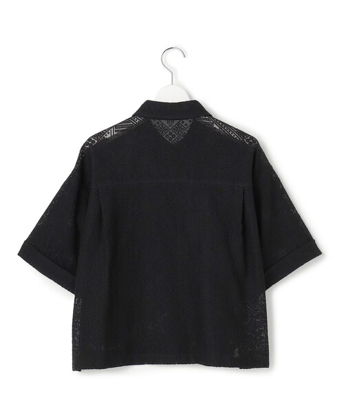 美品 23区 大きいサイズ 46 現行 モチーフレースシャツ 半袖 ブラック 23区（ニジュウサンク） ブラウス シャツ 半袖 モチーフレース 半袖