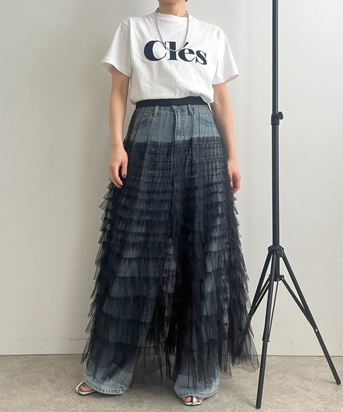 「LHELBIE」 フリルスカート M アイボリー レディース_画像3