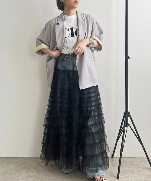 「LHELBIE」 フリルスカート M アイボリー レディース_画像4