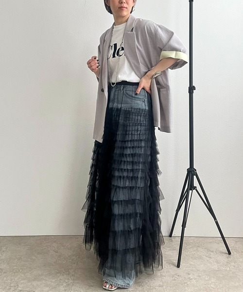 「LHELBIE」 フリルスカート M アイボリー レディース_画像5