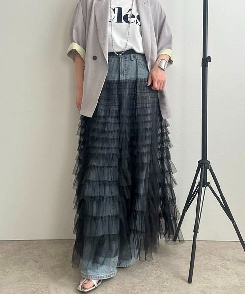 「LHELBIE」 フリルスカート M アイボリー レディース_画像7