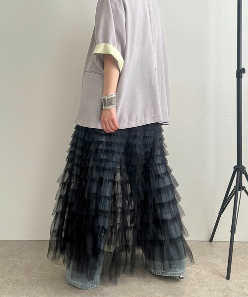 「LHELBIE」 フリルスカート M アイボリー レディース_画像8