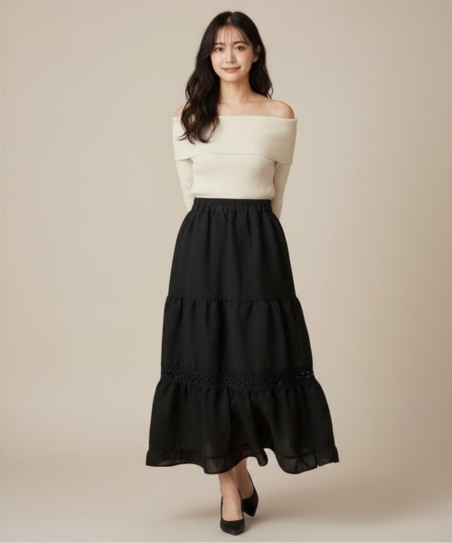 center i ロング スカート レース切替ティアードスカート : ZOZOTOWN