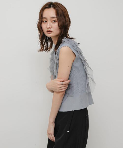 Rene バックフリルシアーカーディガン Rene バックフリルシアー