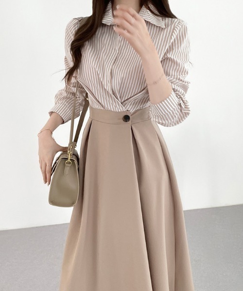 「ECLIN」 ドッキングワンピース X-LARGE ベージュ レディース_画像2