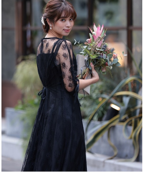 セール】チュールレース 袖リボン 結婚式 パーティー