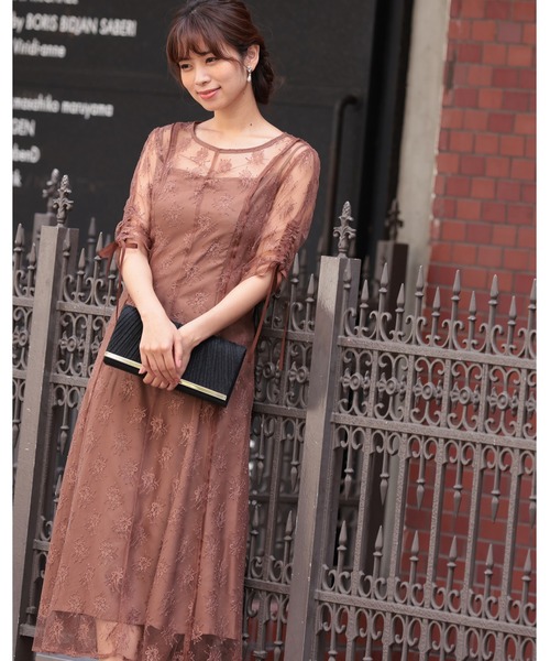 【PREFERIR】チュールレース袖リボン結婚式 パーティー オケージョンドレス PREFERIR ドレス チュールレース 袖リボン 結婚式 パーティー