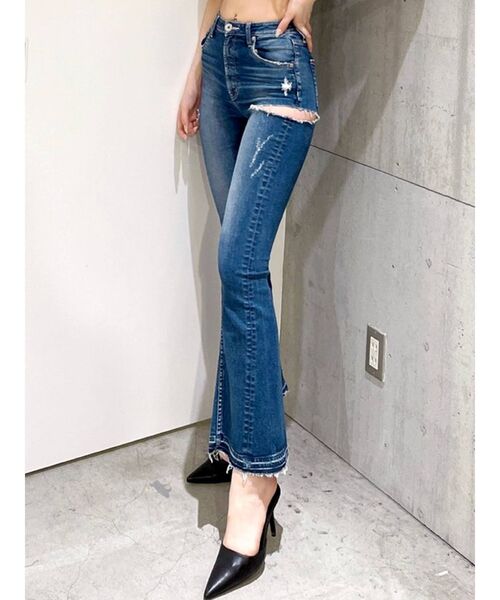 パンツ デニム ジーンズ ハイウエスト SIDERIPPED SHAPELY LINEフレアデニムパンツ