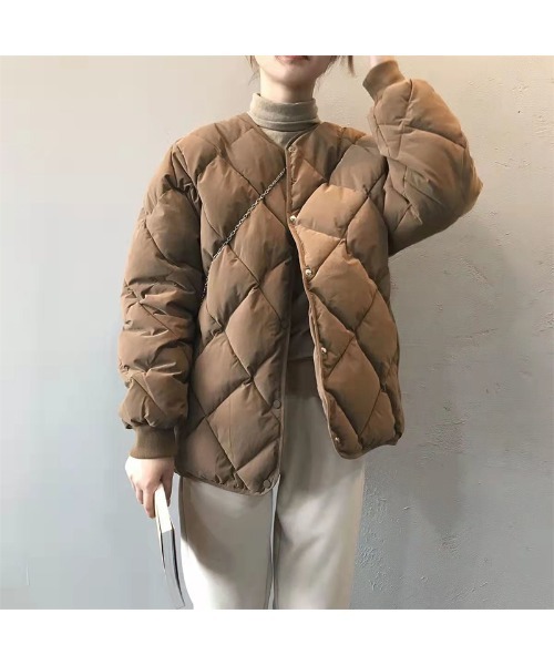 スタニング＊ふわふわダウン80% ノーカラーキルティングダウン
