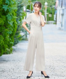 レディース オールインワン カシュクール パンツドレス クール セール】カシュクールフロント長袖オールインワン・パンツドレス