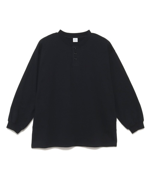 リミフゥ ヘンリーネック カットソー Tシャツ コットン 長袖 無地 S 黒 FRUIT OF THE LOOM（フルーツオブザルーム） tシャツ ヘビーオンスL/S