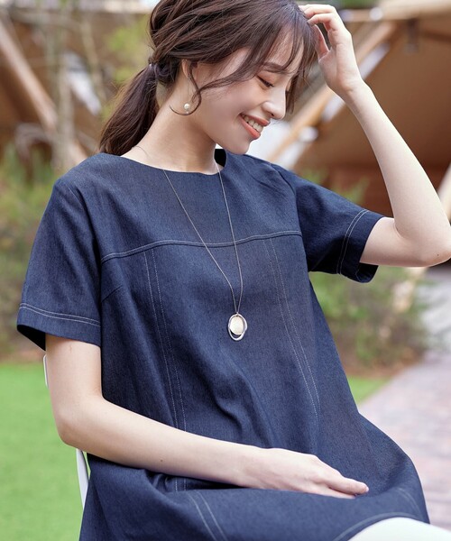 Tiaclasse ブラウス シャツ 「洗える」デニムチュニックブラウス