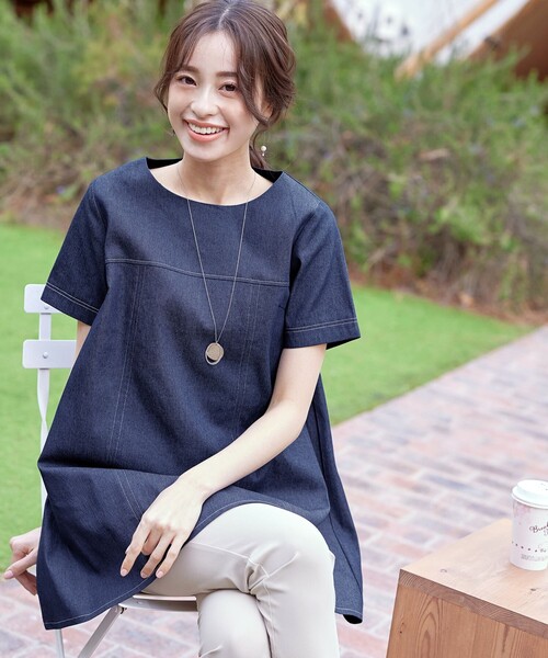 Tiaclasse ブラウス シャツ 「洗える」デニムチュニックブラウス