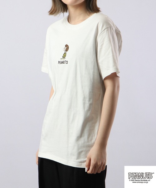 スヌーピー　Tシャツ　半袖　レディースL　デカサガラ刺繍　バックプリント♪　C PEANUTS tシャツ スヌーピー バックプリント 半袖Tシャツ
