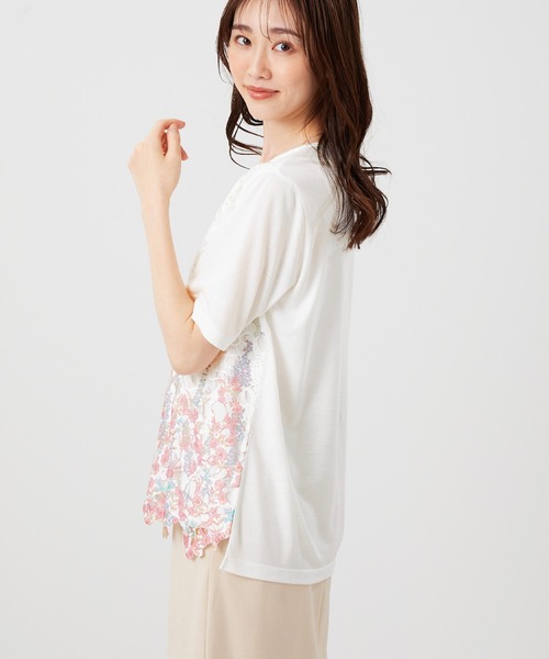 SALE ホワイト 花柄レース カーディガン アンサンブル BELLUNA PLUS（ベルーナプラス） アンサンブル 花柄レースカーディガン