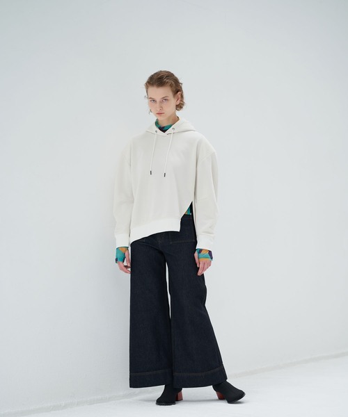 LANVIN en Bleu - ランバンオンブルー チュール レイヤード パーカー フーディ 長袖 白 38 LANVIN en Bleu - ランバンオンブルー チュール レイヤード