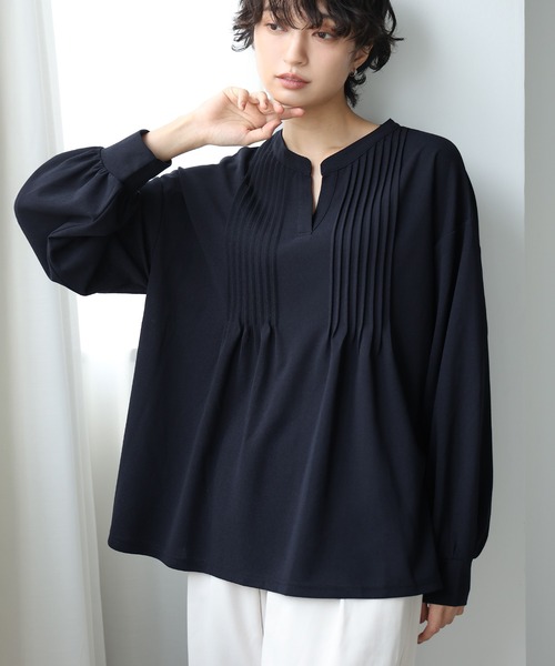 PartspARTs ☆ ストレッチ ブラウス L 黒 長袖 IMSEONOC itto ブラウス シャツ 入学式 入園式 ストレッチ梨地ピンタック