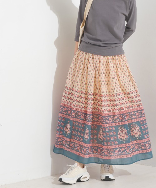 ☆ERDEM☆ Sale!! エレガントプリントコットンスカート♪ UK8 OMNES(ファッション) スカート コットンボイル総柄ギャザー