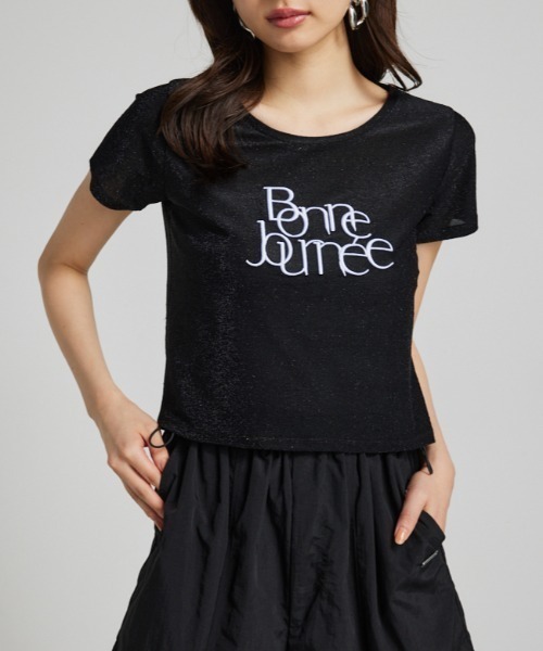 rienda（リエンダ） tシャツ メタリックロゴTシャツ 夏服 半袖 