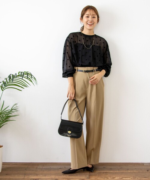 カーディガン 「手洗い可能」シアーフロッキードット柄クルーネック 