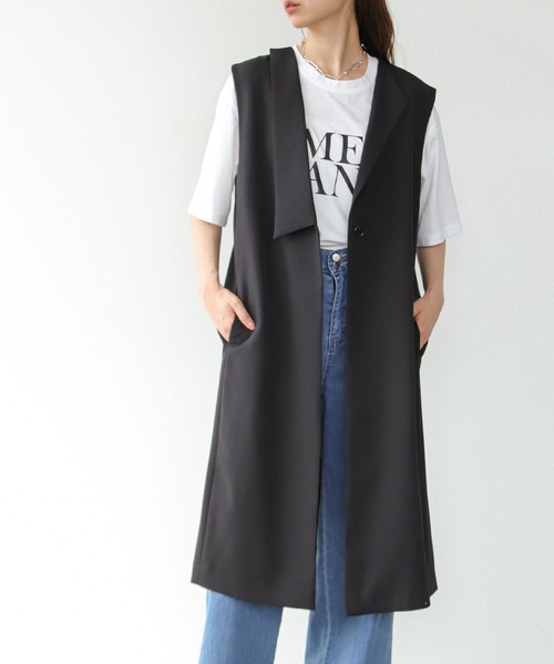 ベスト ジレ アシメデジンロングジレジャケット レディース