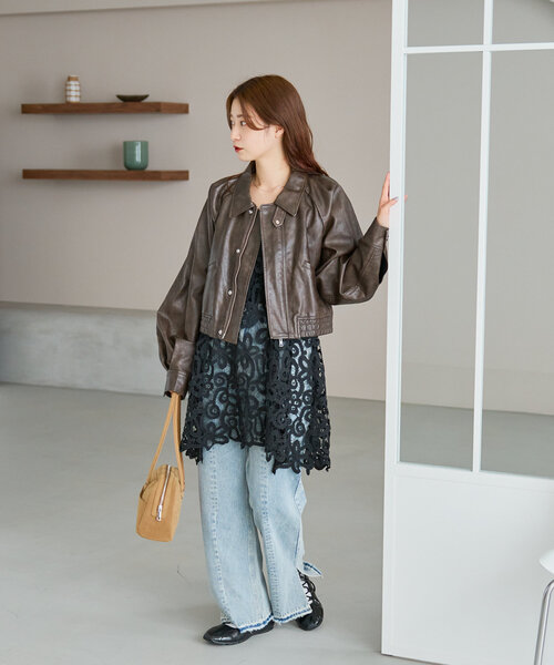 kastane フェイクレザーショートブルゾン size0 Kastane ブルゾン アウター 「2サイズ展開」フェイクレザー