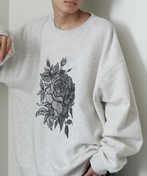 花音♡グレー スウェット 刺繍☆スウェット／ゆるふわ虹色バーコード（アッシュグレー
