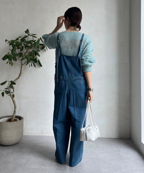 完売品 細紐デニムフロントジップサロペット DouDou オールインワン 細紐デニムフロントジップサロペット