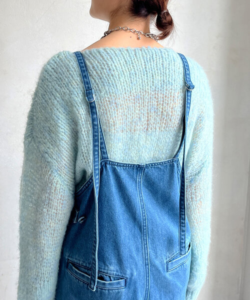 DouDou オールインワン 細紐デニムフロントジップサロペット
